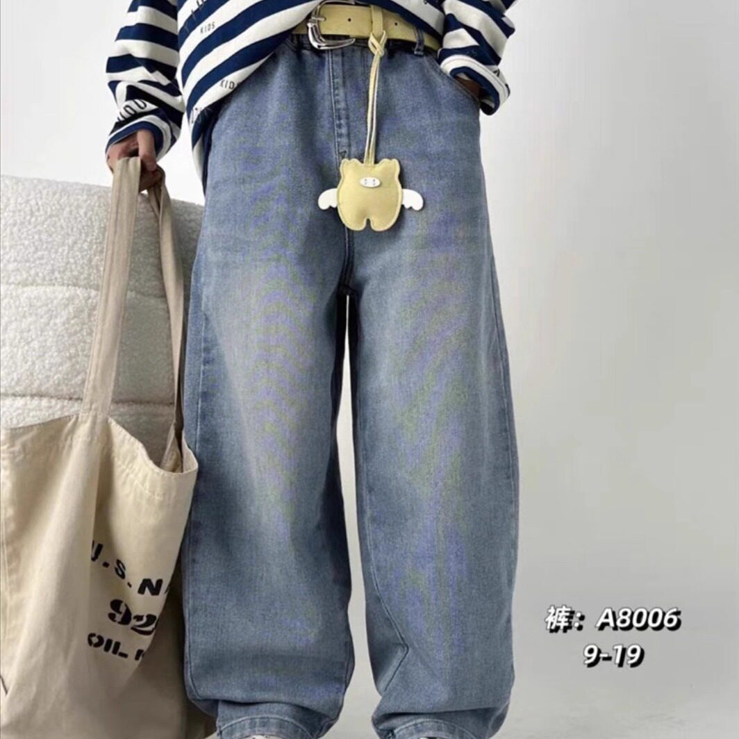 特价大E小e品牌春季韩版儿童牛仔裤长裤裤子男童女童童装弯刀裤