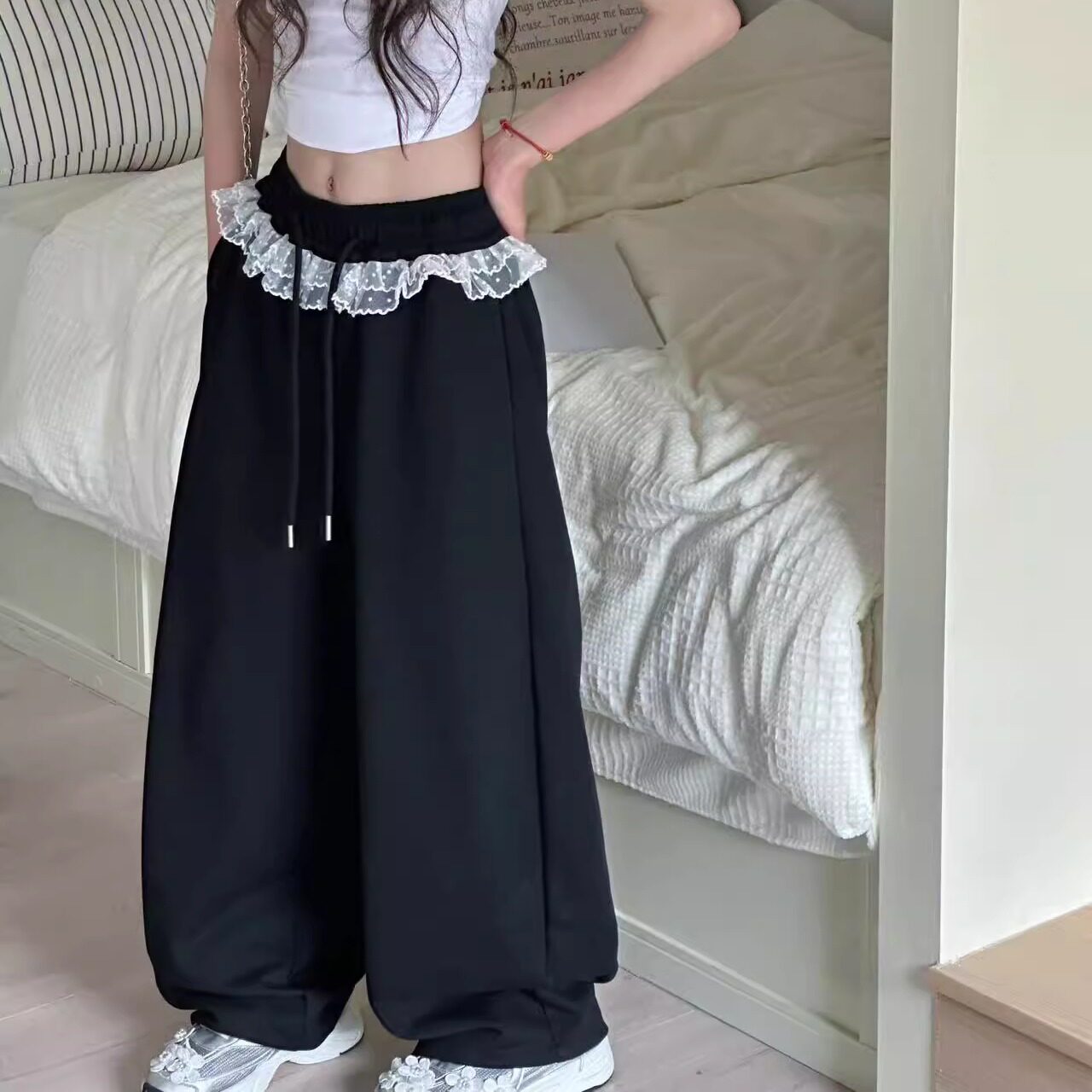 特价大E小e品牌童装夏款弯刀针织裤薄款长裤裤子卫裤儿童女童蕾丝