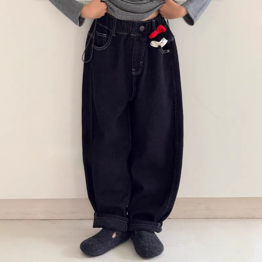 大E小e品牌童装冬款牛仔裤一体绒儿童裤子长裤中童女童男童
