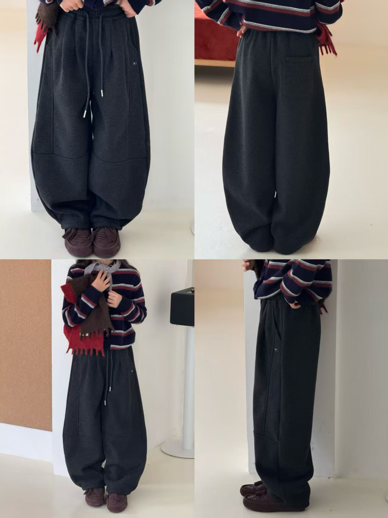 大E小e品牌童装冬款弯刀裤呢料一体绒休闲裤儿童裤子中童女童