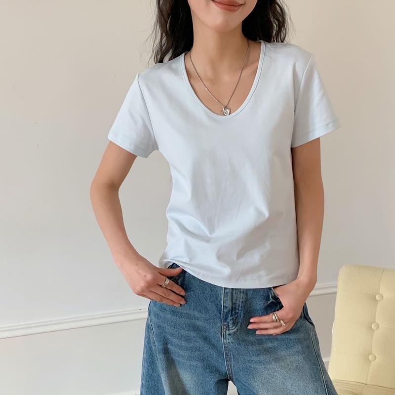 【小乐专享】短袖女清风铃兰液氨棉U领T恤舒适透气打底百搭上衣