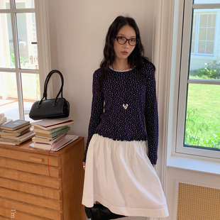 秋冬新款花漾甜心。花花T恤女碎花打底休闲百搭长袖圆领上衣外穿