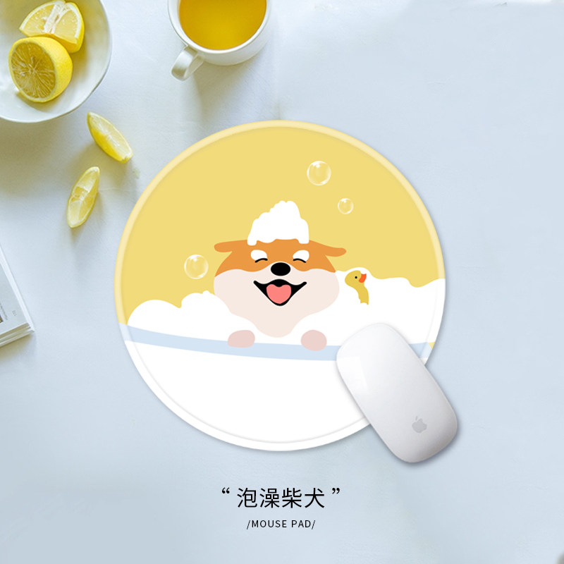 鼠标垫小号24cm圆形卡通白色简约可爱猫咪女超薄定制锁边布胶垫