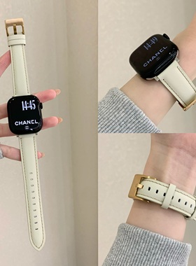 新款小牛皮金属扣真皮适用苹果s11手表表带iwatch10applewatch98