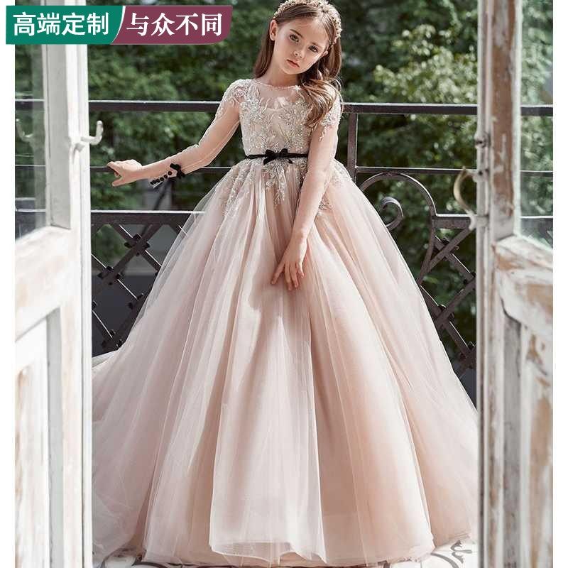 高级定制少女大童小提琴主持人演出服儿童伴娘婚纱生日蓬蓬公主裙