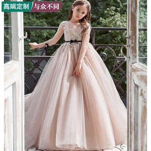 高级定制少女大童小提琴主持人演出服儿童伴娘婚纱生日蓬蓬公主裙