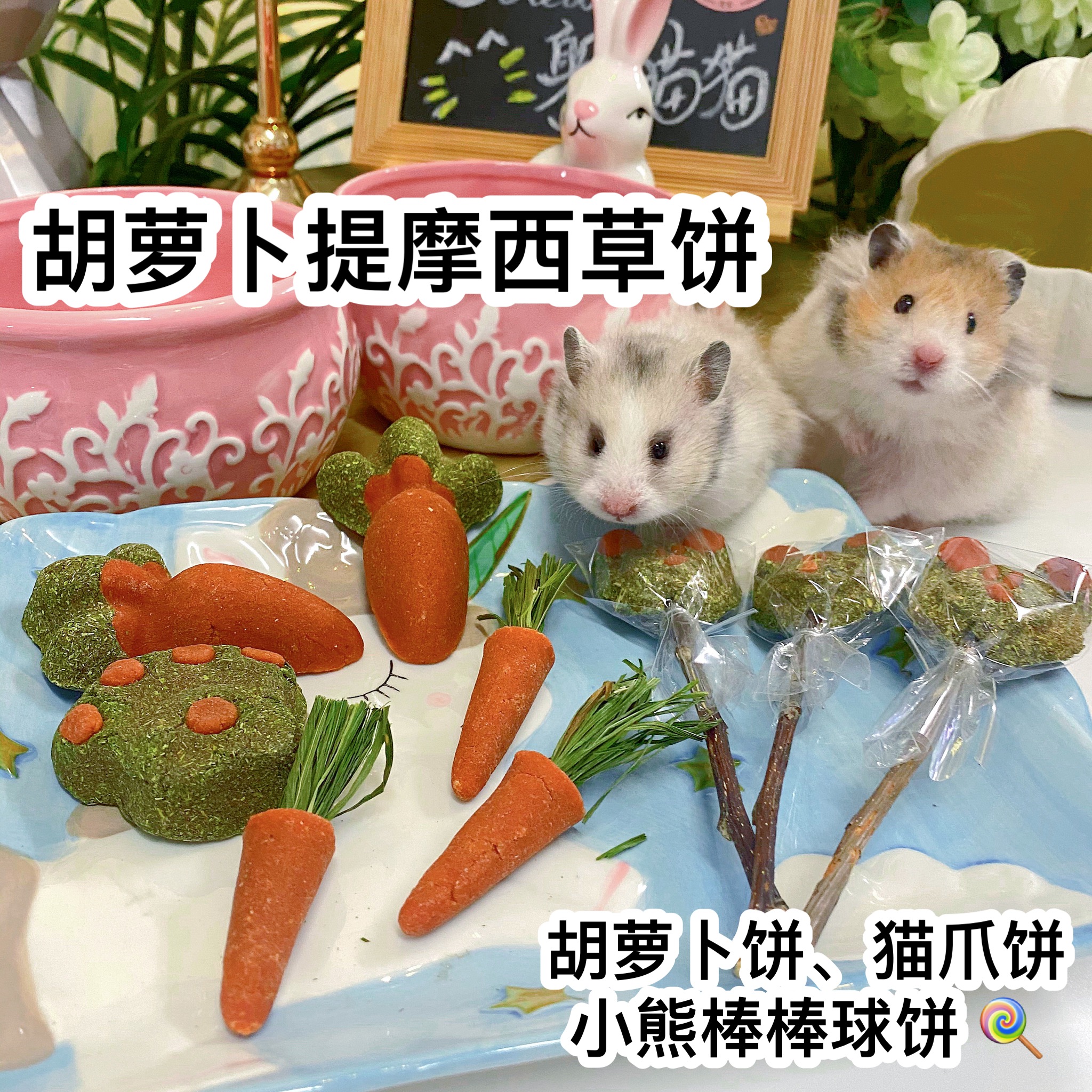 胡萝卜提摩西草饼磨牙饼 仓鼠金丝熊通心粉兔兔豚鼠龙猫磨牙草饼