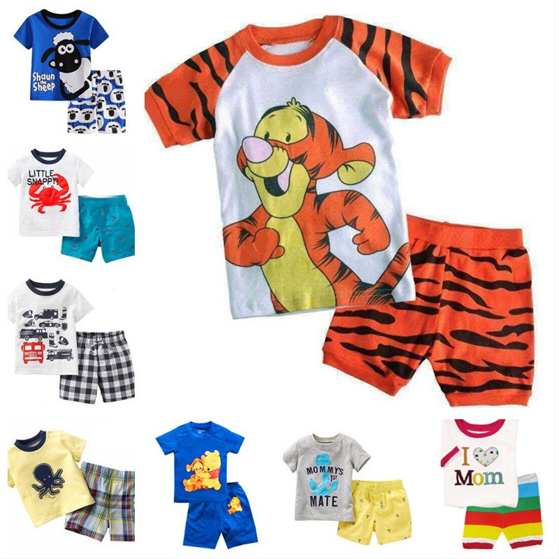 儿童夏季卡通跳跳虎套装男女幼童宝宝夏装字母短袖短裤两件套家居
