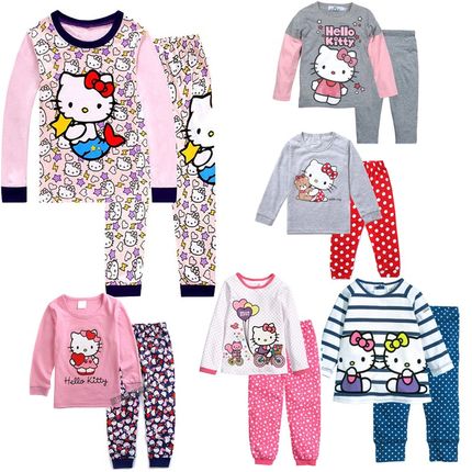 hello kitty外贸女童春秋新款纯棉儿童长袖家居服T恤睡衣内衣套装
