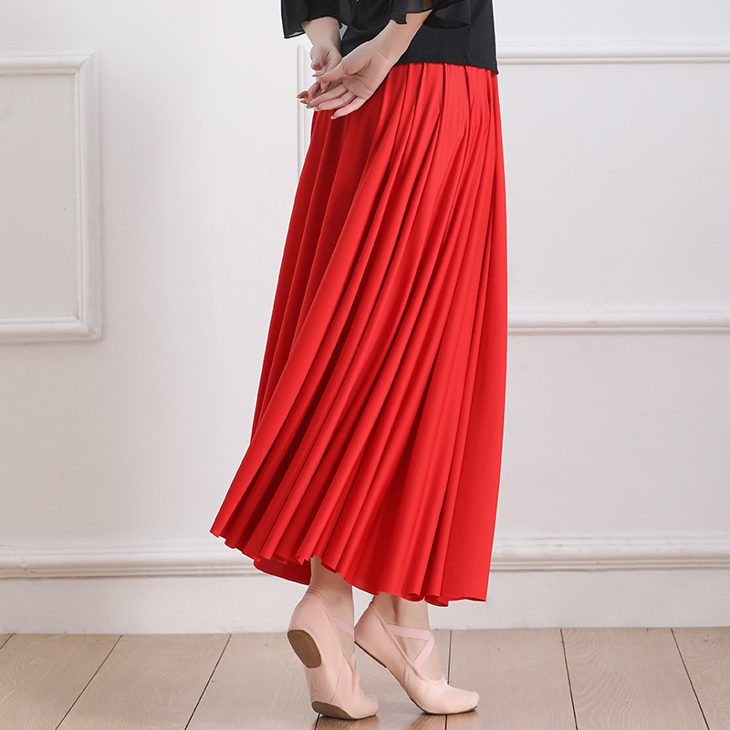 中老年牛奶丝百褶纯色交谊大摆裙