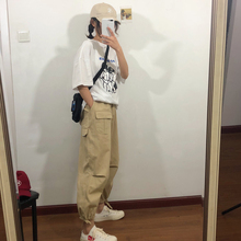 工装裤女日系2020夏季薄款束脚显瘦高腰九分裤小个子宽松bf哈伦裤