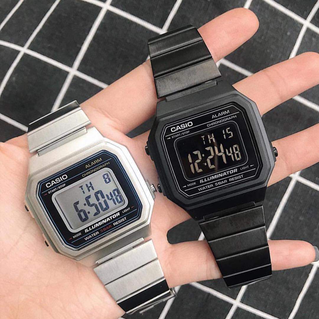 卡西欧黑武士男女手表复古小方块b650wc-5a金属电子表wb-1b wd-1a