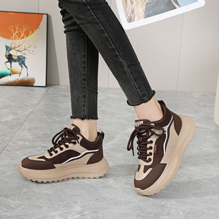 9655 大码 43大丫丫宽胖脚肥牛皮冬加绒轻便休闲风老爹鞋 女鞋