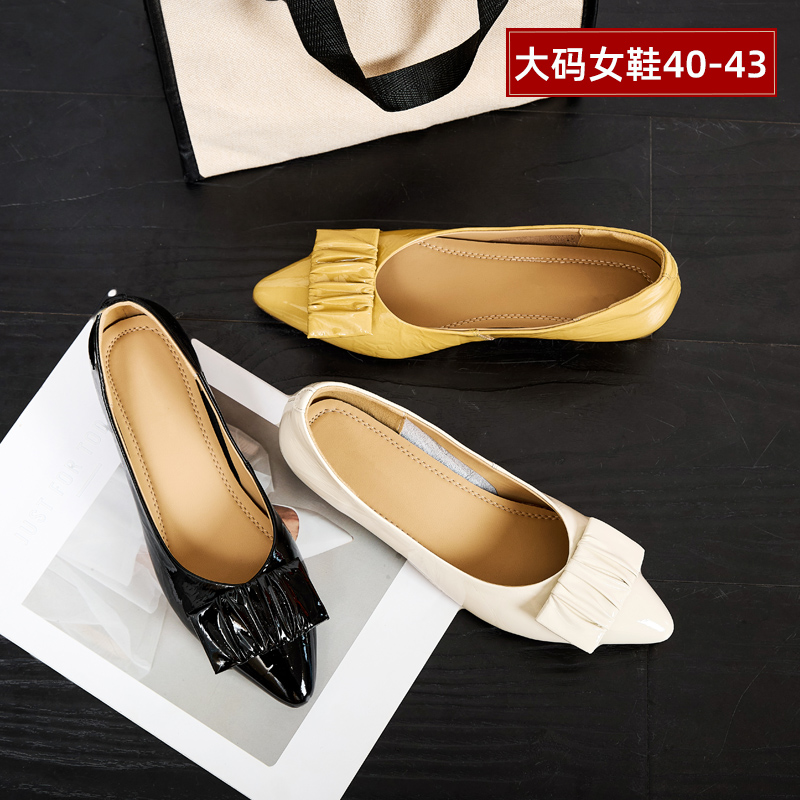 宽胖脚肥大码女鞋41-43大丫丫头层牛皮新款低跟尖头小单鞋1622-2
