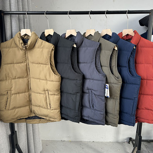 棉马甲男士秋冬季立领拼接宽松大码丝绵加厚打底坎肩外穿保暖背心