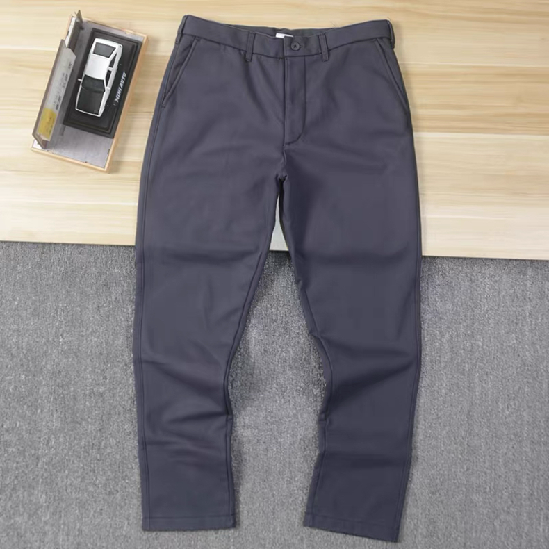 珠帆布休闲裤男士秋冬纯棉纱卡水洗加绒加厚保暖宽松直筒长裤男裤