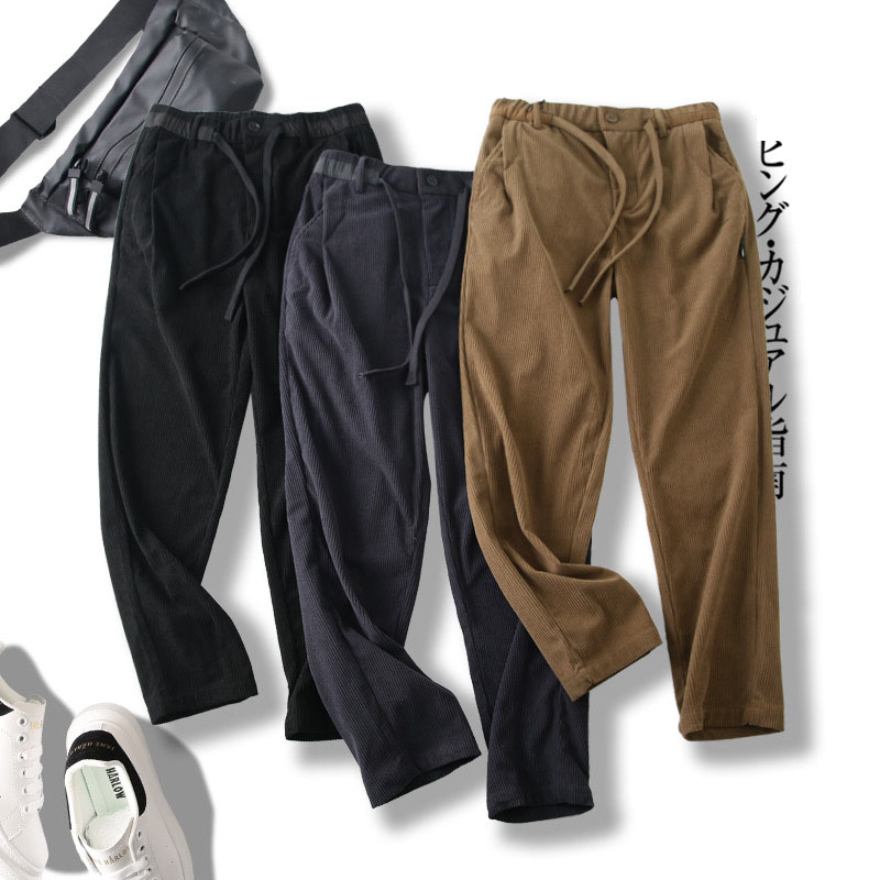 吊899！灯芯绒九分裤男士春秋宽松直筒潮牌水洗薄款休闲裤男款