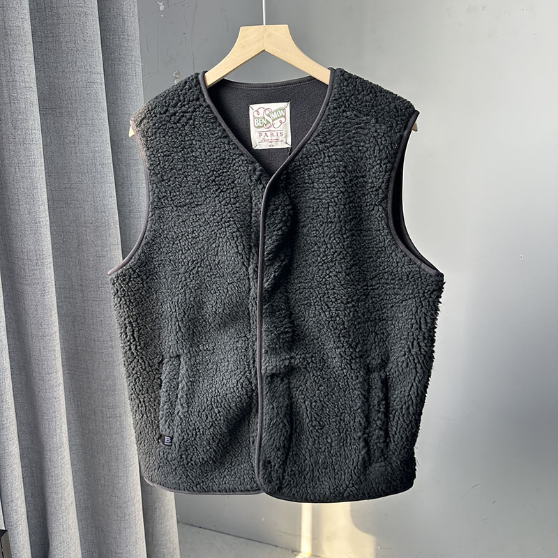 无领摇粒绒马甲男士秋冬季内搭外穿加绒加厚保暖棉背心坎肩