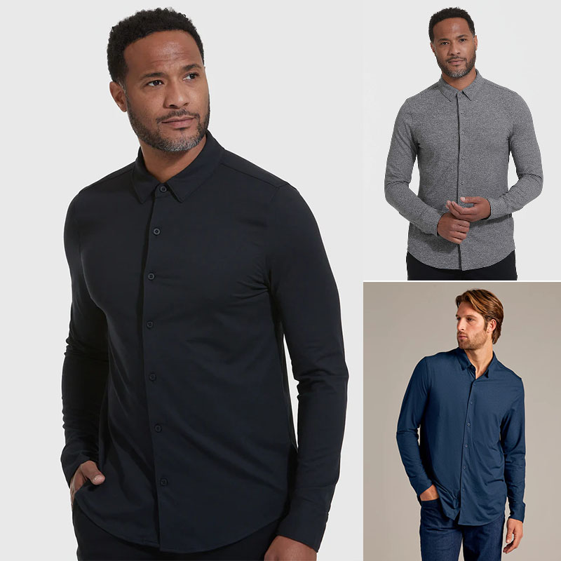 长袖衬衫男士商务休闲春夏季薄款尖领高弹力打底衫衬衣