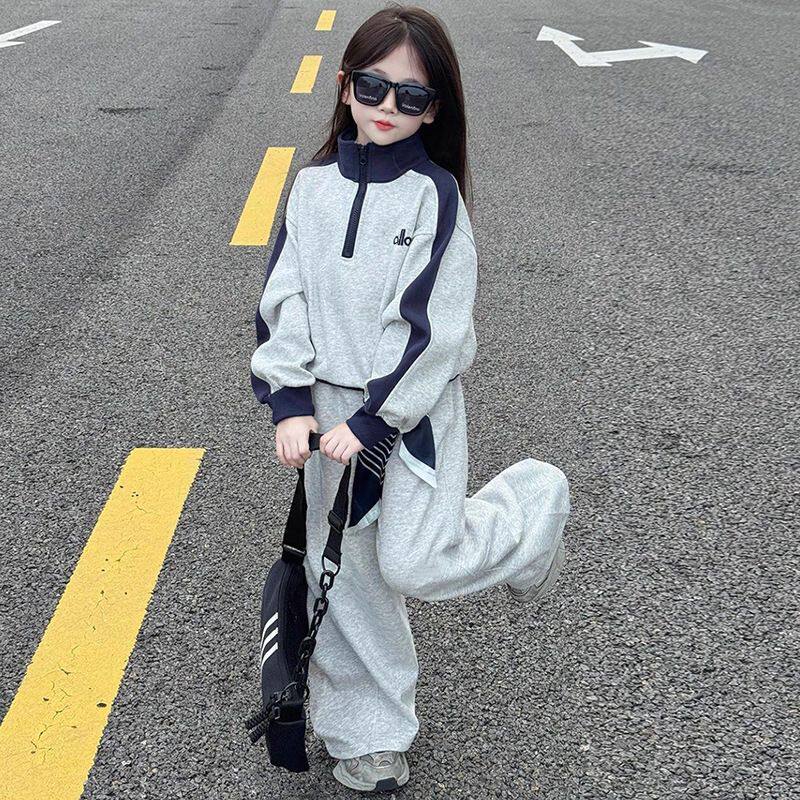 女童简约拼接卫衣套装2026春秋季新款中大儿童休闲穿搭两件套女孩