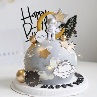 宇航员儿童飞船云朵烘焙蛋糕装饰