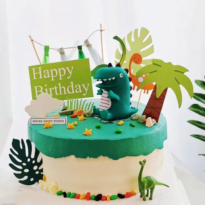 恐龙蛋糕装饰摆件儿童生日蛋糕装饰森林系恐龙插牌男宝宝派对配饰