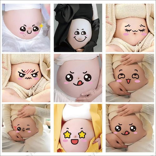 孕妇照肚皮贴孕晚期表情贴纸可爱孕妇肚皮贴摄影拍照道具贴纸