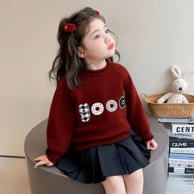 女童毛衣加绒冬装2025新款洋气儿童毛线打底衫男童女宝宝加厚上衣