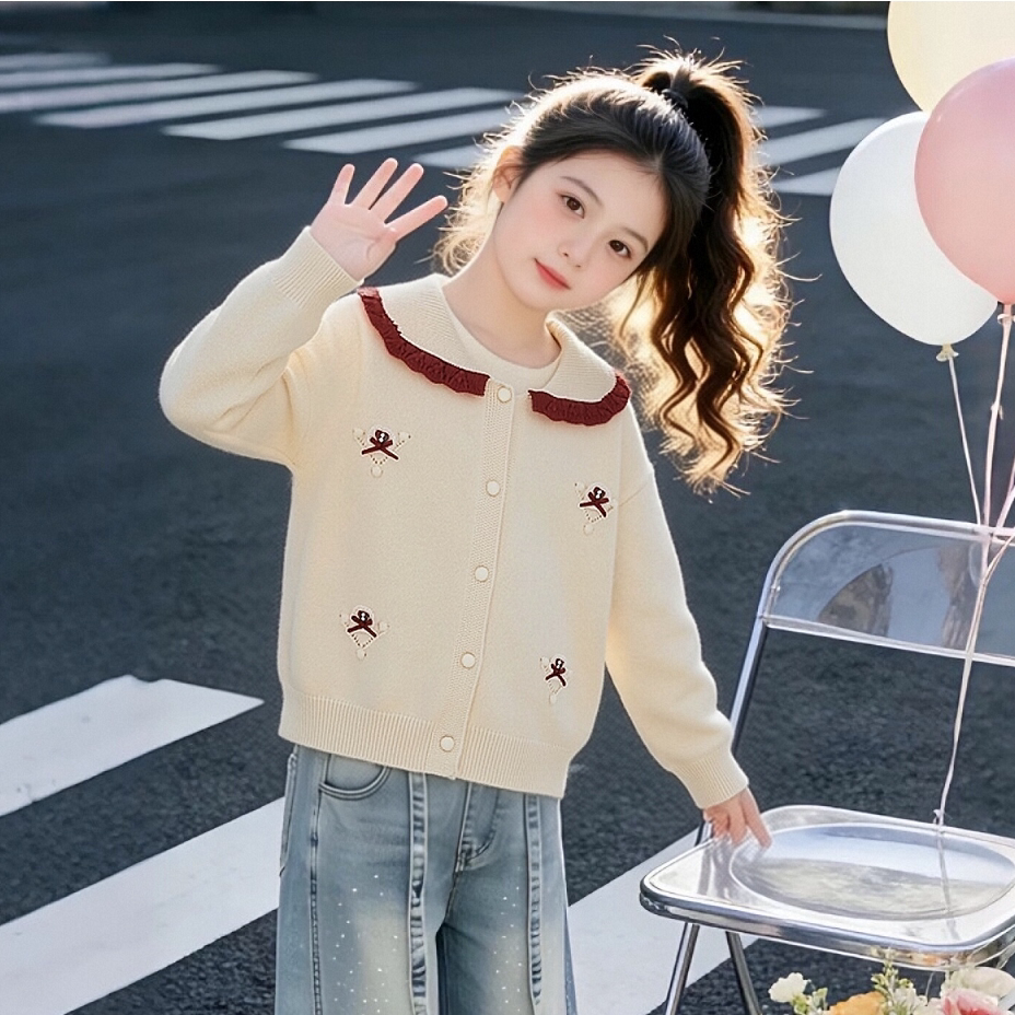 女童毛衣开衫春秋2026新款儿童韩系穿搭中大童百搭针织衫外穿上衣