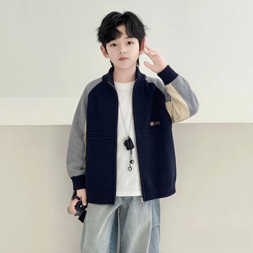 童装男童毛衣2026秋冬季新款儿童拼色针织开衫男孩帅气保暖毛线衣