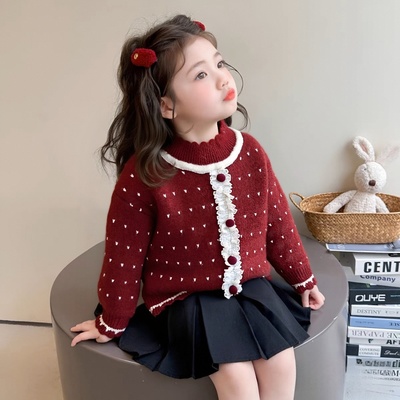 女童毛衣秋冬装2025新款儿童一体绒针织打底衫圆领冬季加厚加绒