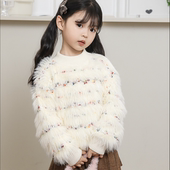 潮 套头打底衫 儿童水貂绒毛衣女童加厚长毛毛线衫 中大童圆领针织衫