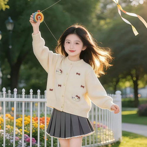 女童2026新款春秋季针织毛衣中大童洋气百塔开衫外套小学生针织衫
