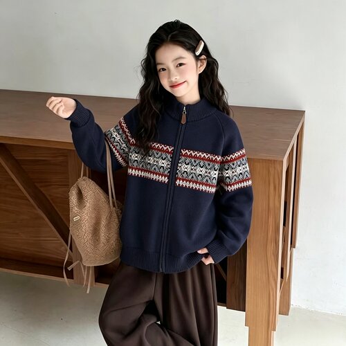 女童毛衣秋冬款针织衫2026新款加绒中大童女孩毛线衣儿童上衣开衫