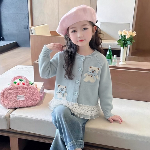 女童针织开衫春装洋气儿童可爱花边可爱毛衣外套宝宝甜美上衣春秋