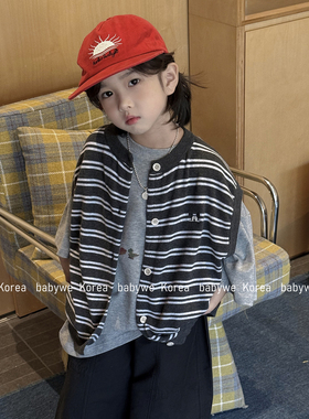 包邮▶bebenous主理人品牌偷瞄米奇针织条纹儿童无袖落肩开衫马甲