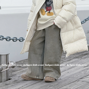 BabyWe童装miu系复古重磅炒盐砂洗加绒牛仔裤儿童冬季加厚裤子