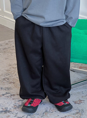 WSB▲BabyWe韩国代购童装儿童松弛感裤口可收口黑色卫裤非毛圈