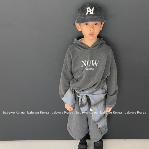 Hibuddy▲BabyWe韩国代购童装秋儿童水洗复古NOW字母连帽薄款卫衣