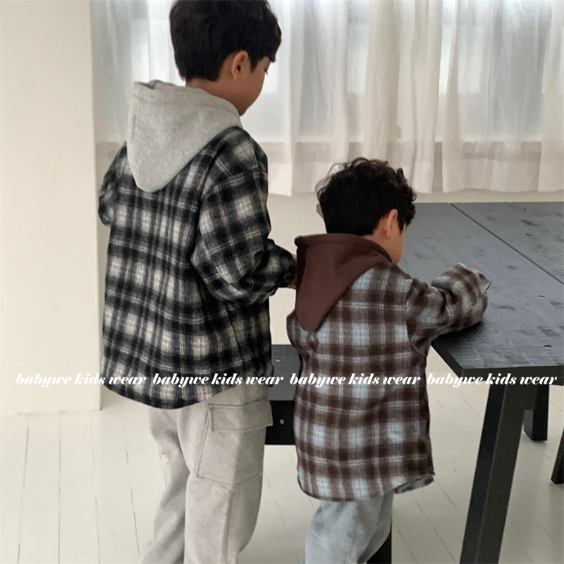Lewan▲BabyWe韩国代购童装男女童复古撞色连帽棉服格子夹棉外套