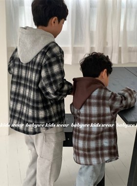 Lewan▲BabyWe韩国代购童装男女童复古撞色连帽棉服格子夹棉外套