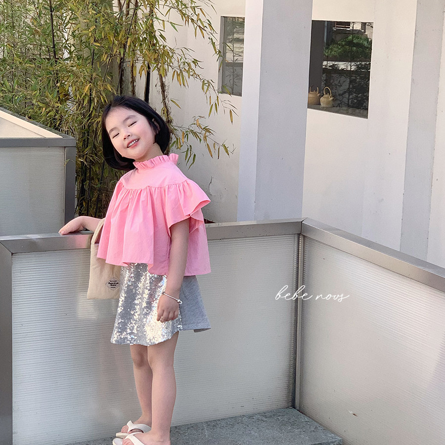 boboj▲BabyWe韩国代购童装甜美木耳边娃娃衫夏季女童纯棉上衣