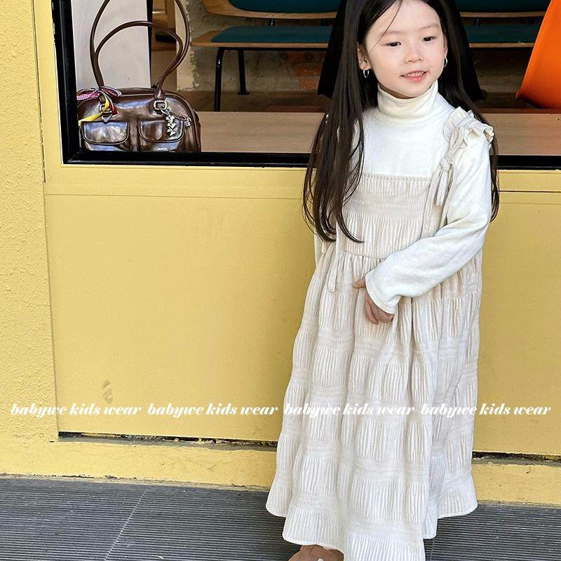 BabyWe童装女童褶皱花边吊带裙绝美高端秋冬叠穿连衣裙长裙子