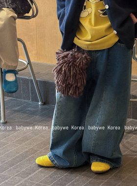 包邮▶bebenous主理人品牌26春季儿童复古砂洗磨白拼接牛仔弯刀裤