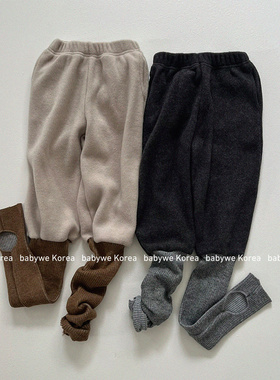 GOU▲BabyWe韩国代购童装25冬款儿童拼接踩脚加绒休闲裤堆堆长裤