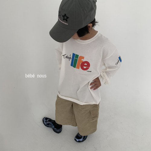 byhwan▲BabyWe韩国代购童装25秋新儿童彩色life字母纯棉长袖T恤