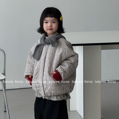 免运#立领方格绗缝花苞防风棉服