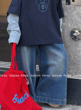 包邮▶bebenous主理人品牌26春季儿童复古砂洗磨白柔软牛仔阔腿裤