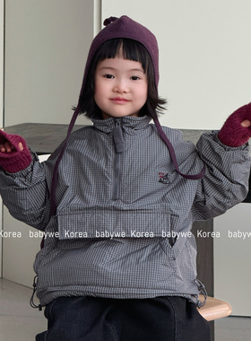 bebenous▶主理人品牌冬季新款儿童肌理格纹半拉链厚绒内里户外服