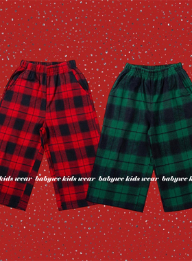 Lewan▲BabyWe韩国代购童装圣诞节日氛围感宽松加厚不加绒格子裤